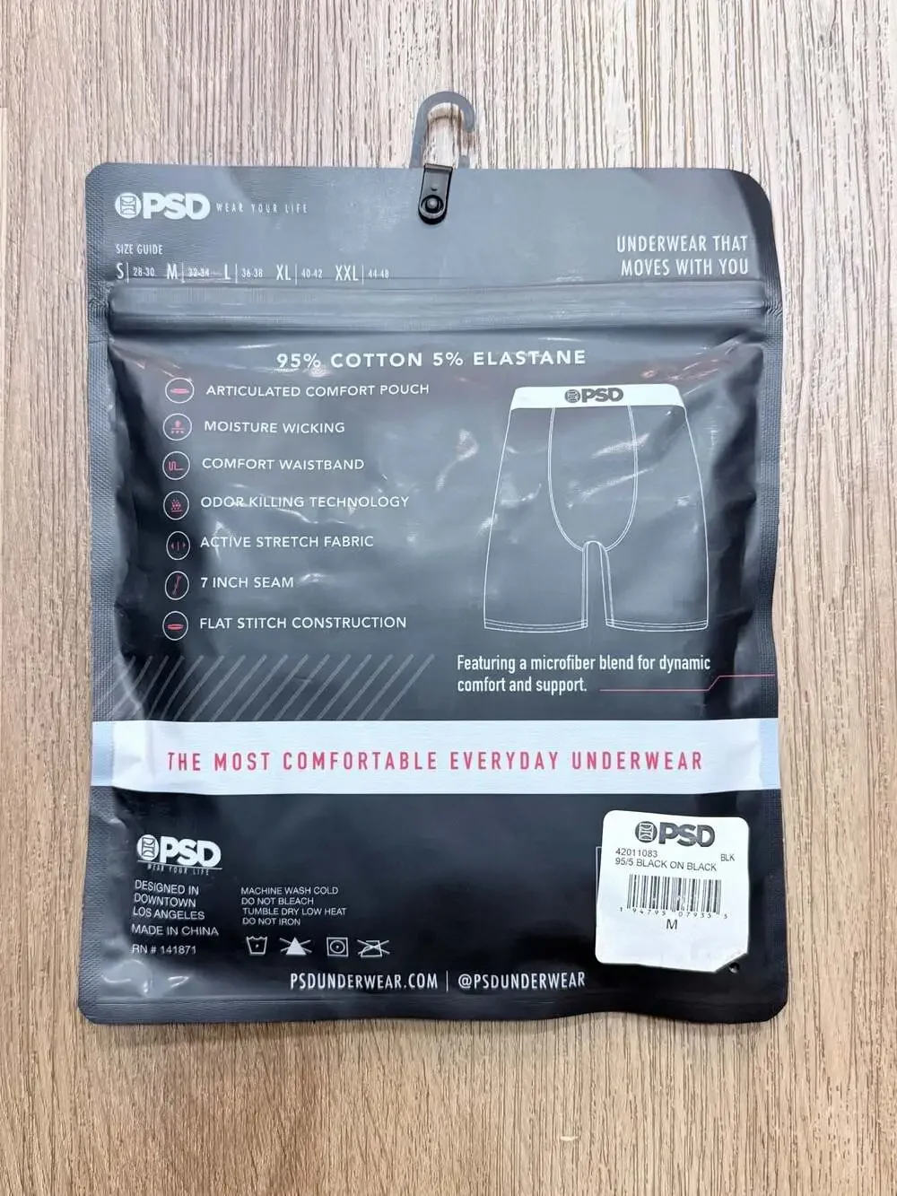 PSD Men's 95/5 Black on Black Boxer Briefs